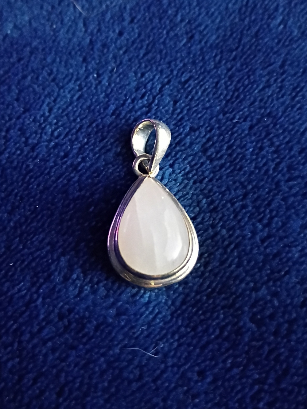 Teardrop White Chalcedony Stone Pendant in Sterling Silver Setting